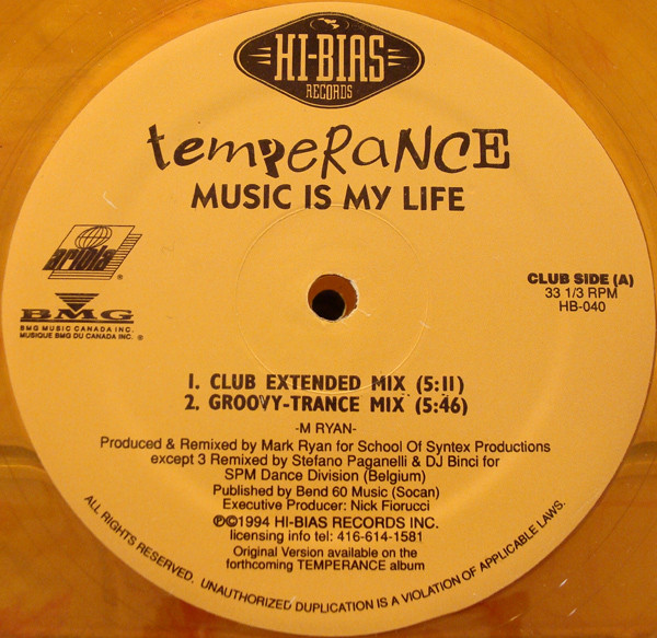 Temperance - Music Is My Life | Hi-Bias Records (HB-040)