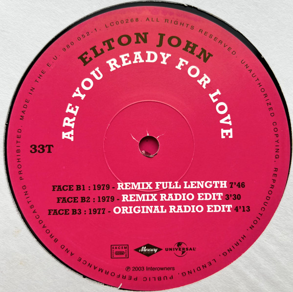 Elton John - Are You Ready For Love | Mercury (980 052-1) - 4