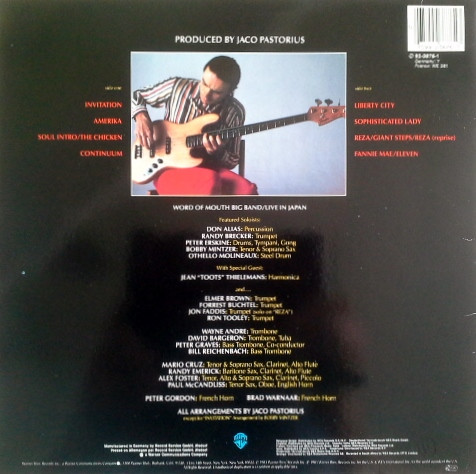 Jaco Pastorius - Invitation | Warner Bros. Records (92-3876-1) - 2