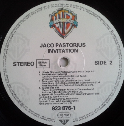 Jaco Pastorius - Invitation | Warner Bros. Records (92-3876-1) - 4
