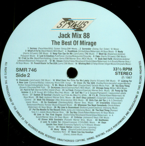 Mirage - Jack Mix 88 - The Best Of Mirage - 88 Non Stop Hits | Stylus Music (SMR 746) - 4