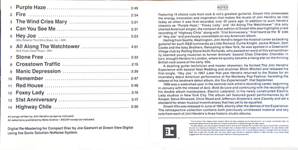 The Jimi Hendrix Experience - Smash Hits | Reprise Records (CD 2276) - 2