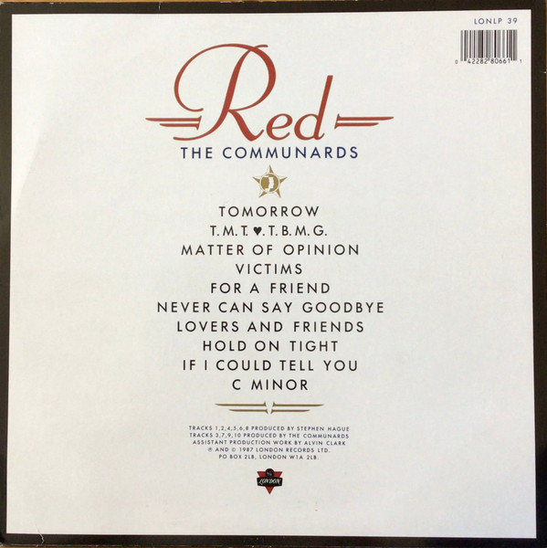 The Communards - Red | London Records (LONLP 39) - 2 The Communards - Red | London Records (LONLP 39) - 2