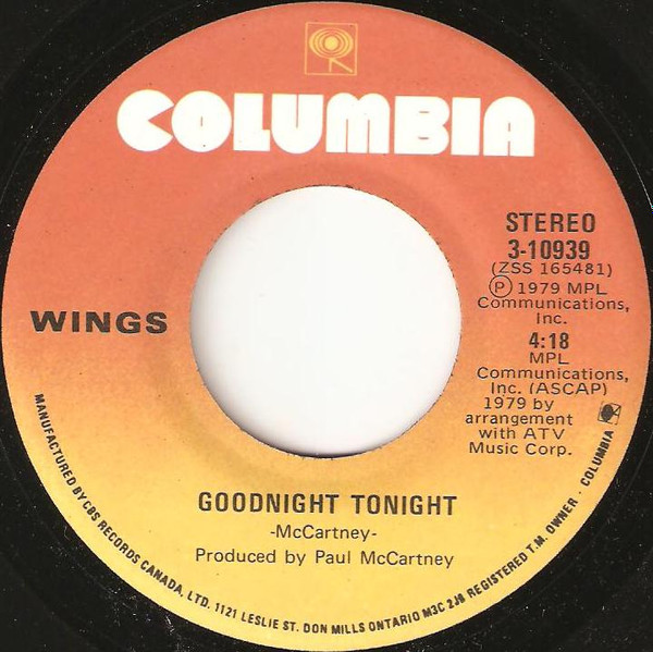 Wings - Goodnight Tonight | Columbia (3-10939) - main
