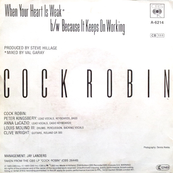 Cock Robin - When Your Heart Is Weak | CBS (CBSA 6214) - 2