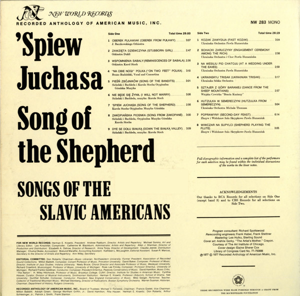 Various - 'Spiew Juchasa / Song Of The Shepherd: Songs Of The Slavic Americans | New World Records (NW 283) - 2