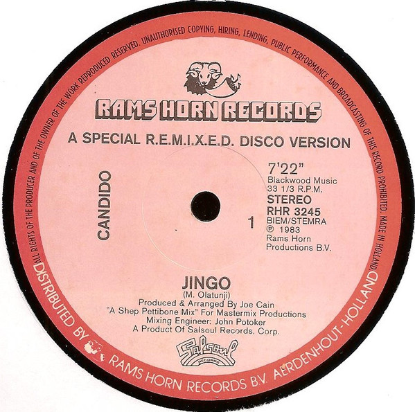 Candido - Jingo (A Special Remixed Disco Version) | Rams Horn Records (RHR 3245) - 2