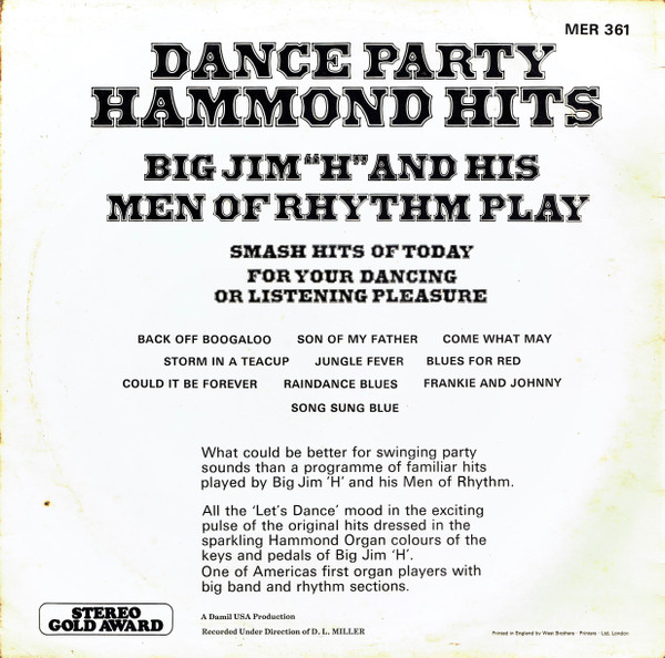 Big Jim 'H' & His Men Of Rhythm - Dance Party Of Hammond Hits | Stereo Gold Award (MER 361) - 2