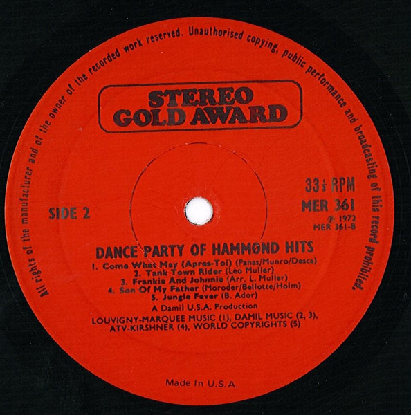 Big Jim 'H' & His Men Of Rhythm - Dance Party Of Hammond Hits | Stereo Gold Award (MER 361) - 4