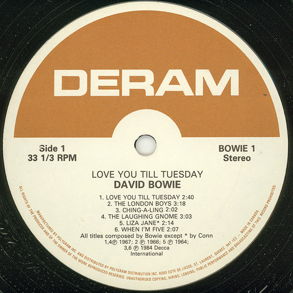 David Bowie - Love You Till Tuesday [Vinyl] | Deram (BOWIE 1) - 3