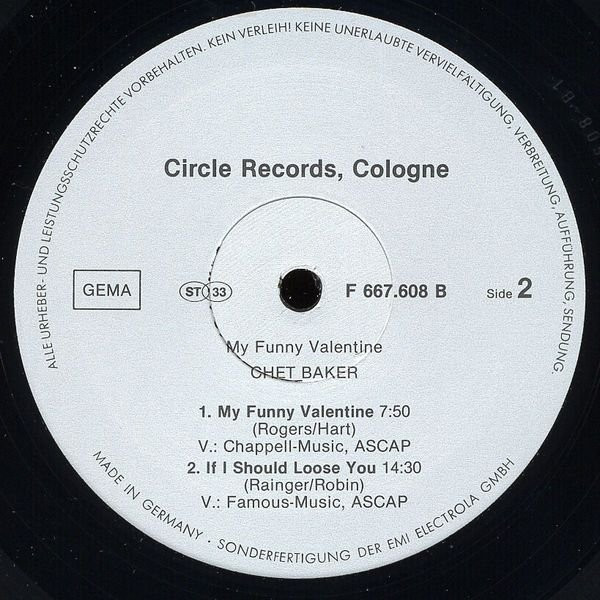 Chet Baker With Jon Eardley & Bob Mover - My Funny Valentine (Live At The Salt Peanuts Club) | Circle Records (RK 23581/24) - 3 Chet Baker With Jon Eardley & Bob Mover - My Funny Valentine (Live At The Salt Peanuts Club) | Circle Records (RK 23581/24) - 3