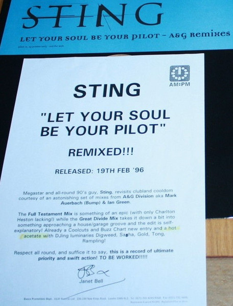 Sting - Let Your Soul Be Your Pilot (A & G Remixes) | A&M Records (PILOT 12) - 2