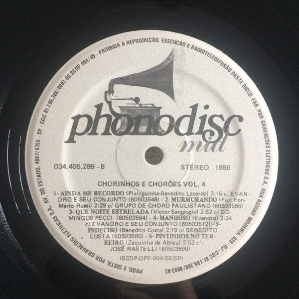 Various - Chorinhos & Chorões | Phonodisc Mid (0-34-405-289) - 3
