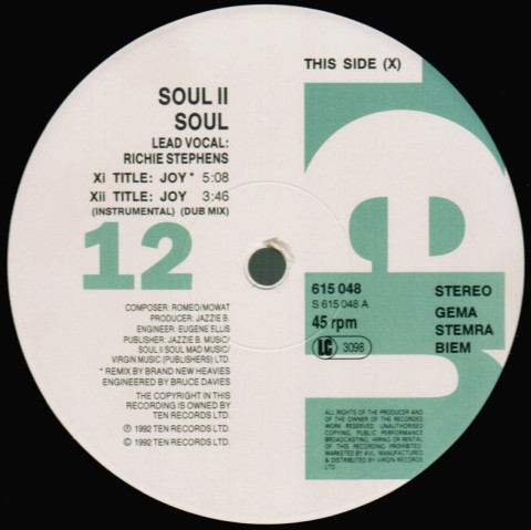 Soul II Soul - Joy | 10 Records (TENX 350) Soul II Soul - Joy | 10 Records (TENX 350)