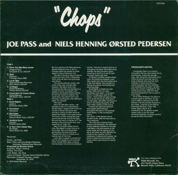 Joe Pass And Niels-Henning Ørsted Pedersen - "Chops" | Pablo Records (2310 830) - 2