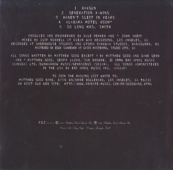 The Matthew Good Band - Raygun | Not On Label (Matthew Good Band Self-released) (PDJ 81043-2) - 2