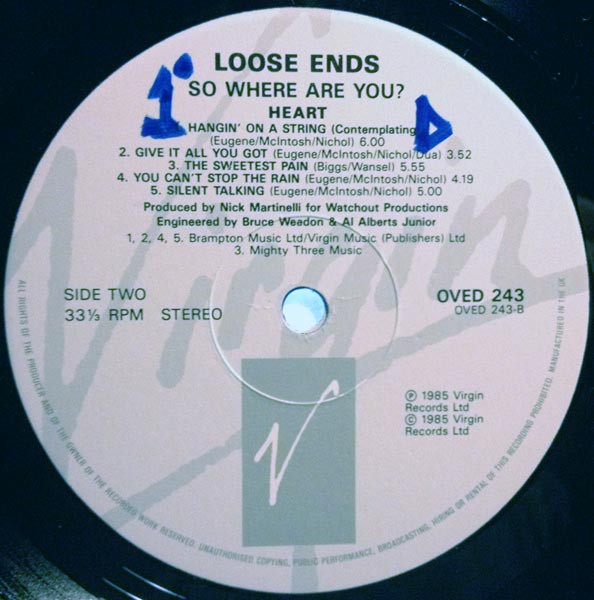 Loose Ends - So Where Are You? | Virgin (OVED 243) - 4