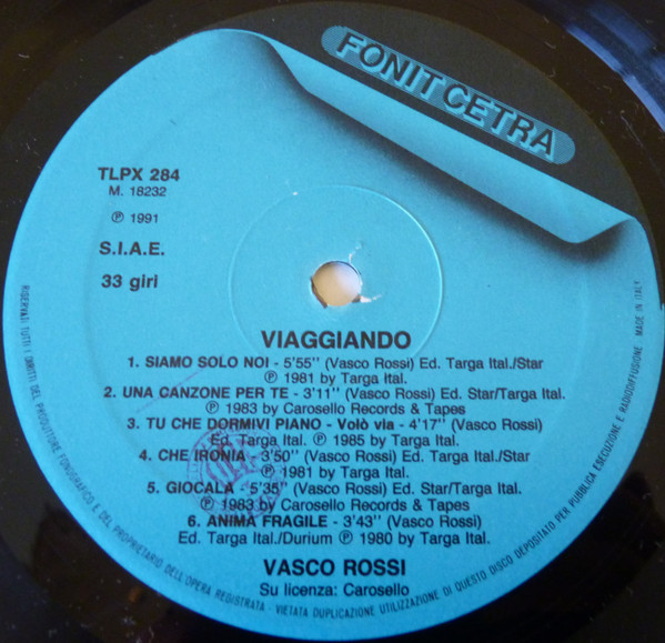 Vasco Rossi - Viaggiando | Fonit Cetra (TLPX 284) - 3 Vasco Rossi - Viaggiando | Fonit Cetra (TLPX 284) - 3