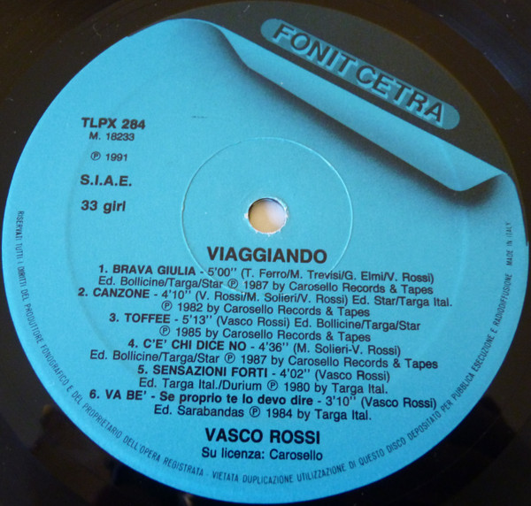 Vasco Rossi - Viaggiando | Fonit Cetra (TLPX 284) - 4 Vasco Rossi - Viaggiando | Fonit Cetra (TLPX 284) - 4