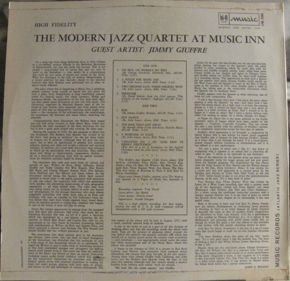 The Modern Jazz Quartet Guest Artist: Jimmy Giuffre - The Modern Jazz Quartet At Music Inn | Music (LPM 2006) - 2