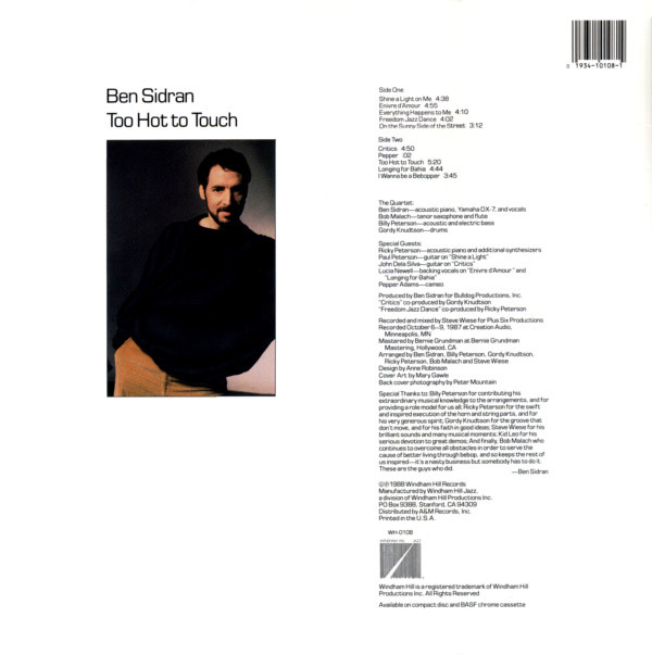 Ben Sidran - Too Hot To Touch | Windham Hill Jazz (WH-0108) - 2