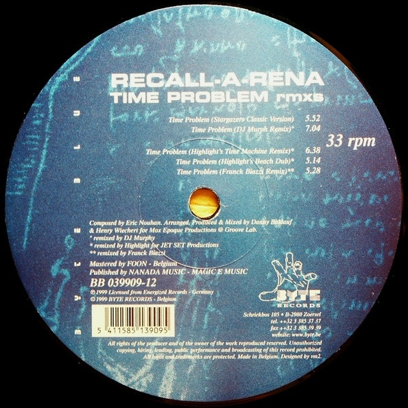 Recall-A-Rena - Time Problem (Remixes) | Byte Blue (BB 039909-12) - 3