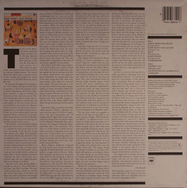 Donald Byrd , Gigi Gryce , Wynton Kelly , Art Taylor , Jackie Paris , Julius Watkins , Sahib Shihab , Jimmy Cleveland - Modern Jazz Perspective | Columbia (PC 36810) - 2