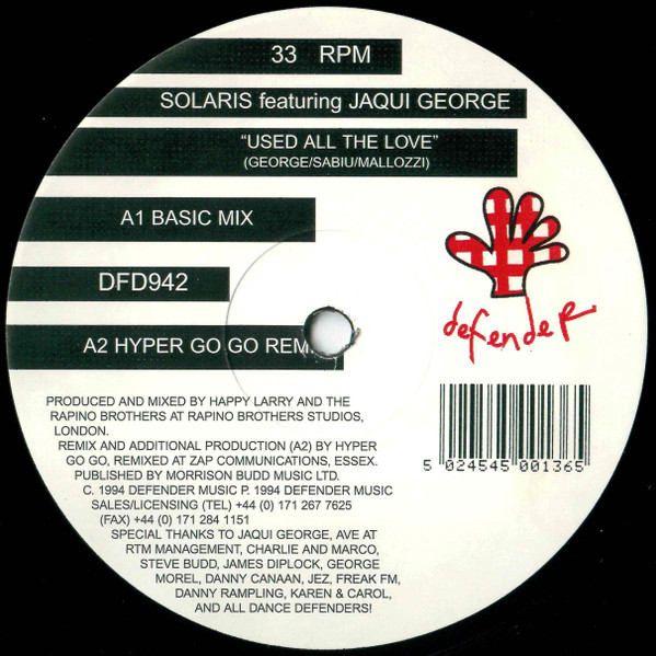 Solaris Featuring Jaqui George - Used All The Love | Defender Music (DFD942) - main