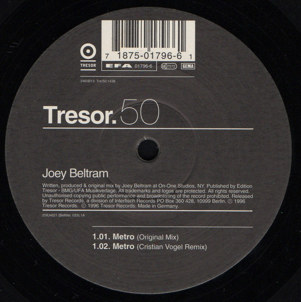 Joey Beltram - Metro | Tresor (Tresor 50)