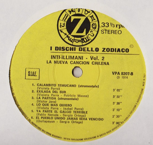 Inti Illimani - Inti-Illimani 2 - La Nueva Cancion Chilena | I Dischi Dello Zodiaco (VPA 8207) - 4