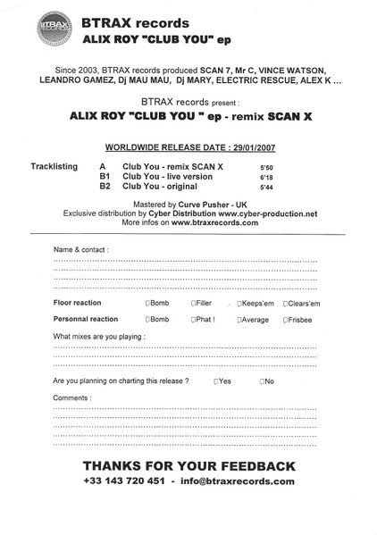 Alix Roy - Club You | BTRAX Records (BTX05) - 2