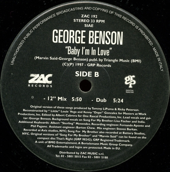 George Benson - Song For My Brother / Baby I'm In Love (The Masters At Work Remixes) | ZAC Records (ZAC 192) - 4