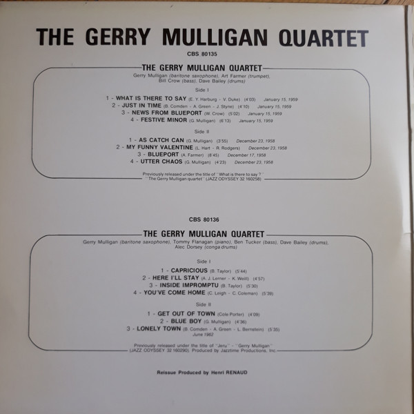 Gerry Mulligan Quartet - My Funny Valentine 1958-1962 | CBS (CBS 88041) - 2
