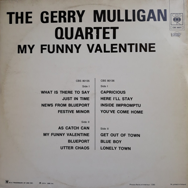 Gerry Mulligan Quartet - My Funny Valentine 1958-1962 | CBS (CBS 88041) - 4