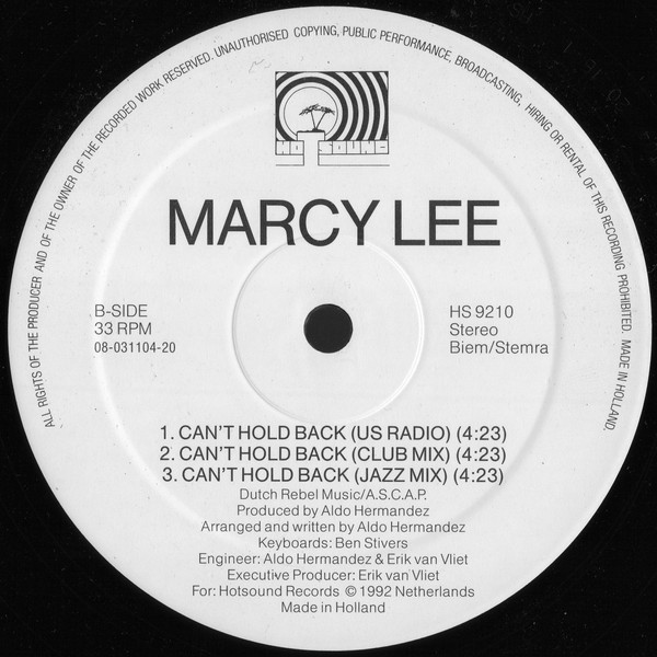 Marcy Lee - Can't Hold Back | Hotsound Records (HS 9210) - 4
