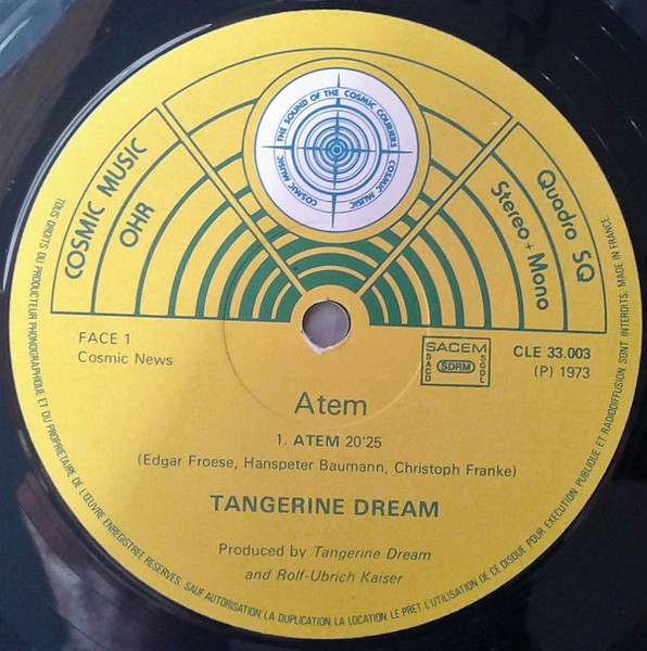 Tangerine Dream - Atem | Cosmic Music (CLE 33003) - 2