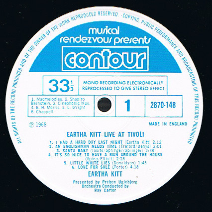 Eartha Kitt - Eartha Kitt Live At Tivoli | Contour (2870 148) - 2