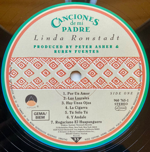 Linda Ronstadt - Canciones De Mi Padre | Asylum Records (960 765-1) - 3 Linda Ronstadt - Canciones De Mi Padre | Asylum Records (960 765-1) - 3