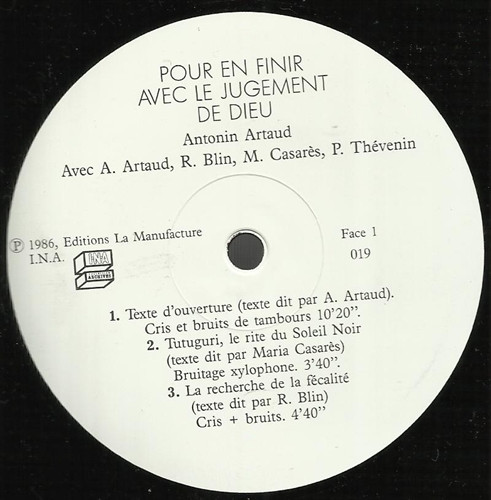 Antonin Artaud - Pour En Finir Avec Le Jugement De Dieu | Éditions La Manufacture (019) - 2