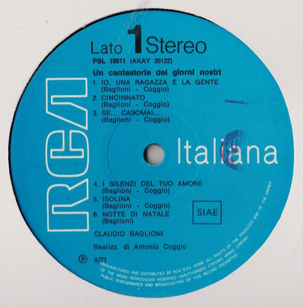 Claudio Baglioni - Un Cantastorie Dei Giorni Nostri | RCA Italiana (PSL 10511) - 3