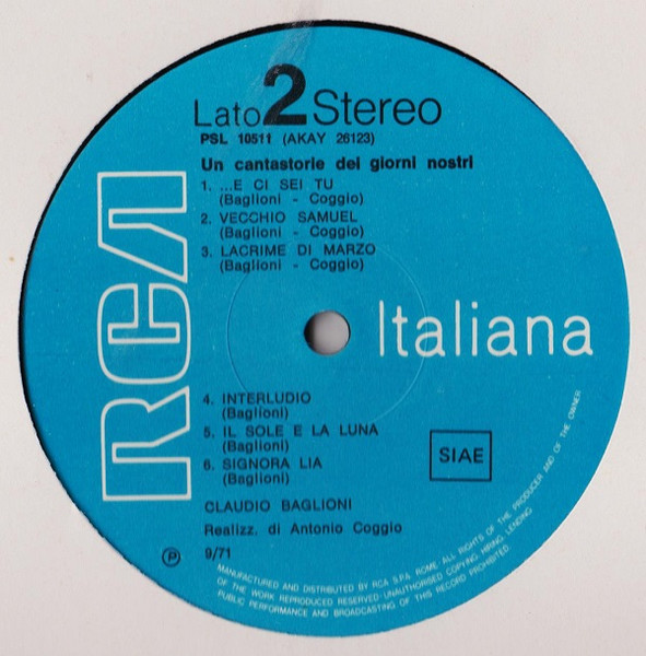 Claudio Baglioni - Un Cantastorie Dei Giorni Nostri | RCA Italiana (PSL 10511) - 4