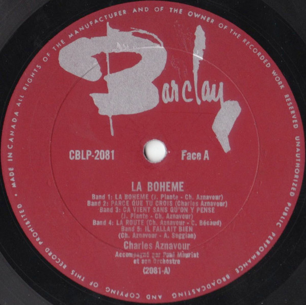 Charles Aznavour - La Bohême | Barclay (CBLP 2081) - 3