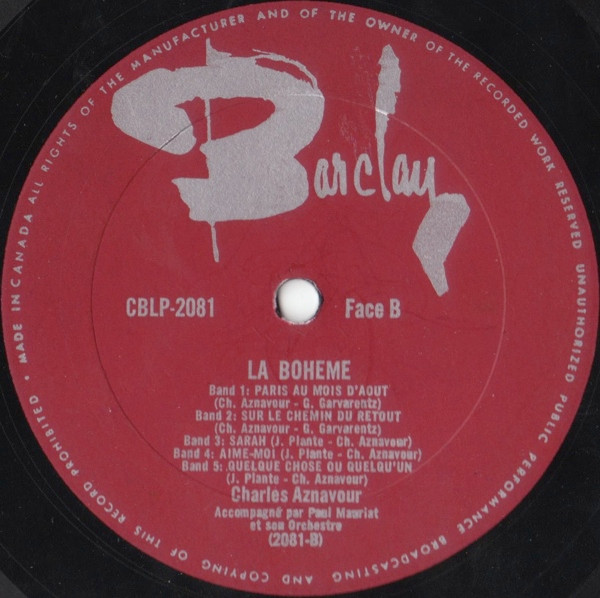 Charles Aznavour - La Bohême | Barclay (CBLP 2081) - 4