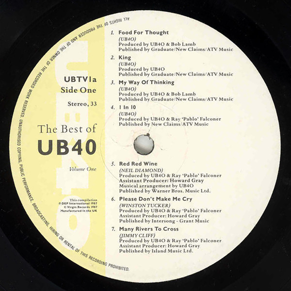 UB40 - The Best Of UB40 - Volume One | Virgin (UBTV1) - 2