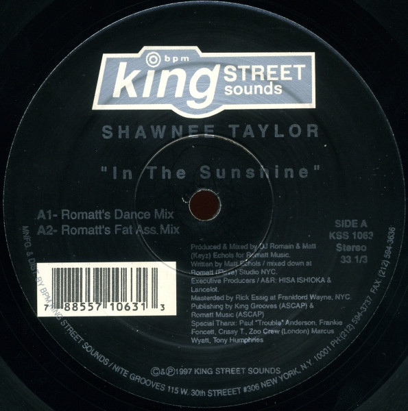 Shawnee Taylor - In The Sunshine | BPM King Street Sounds (KSS 1063) - main