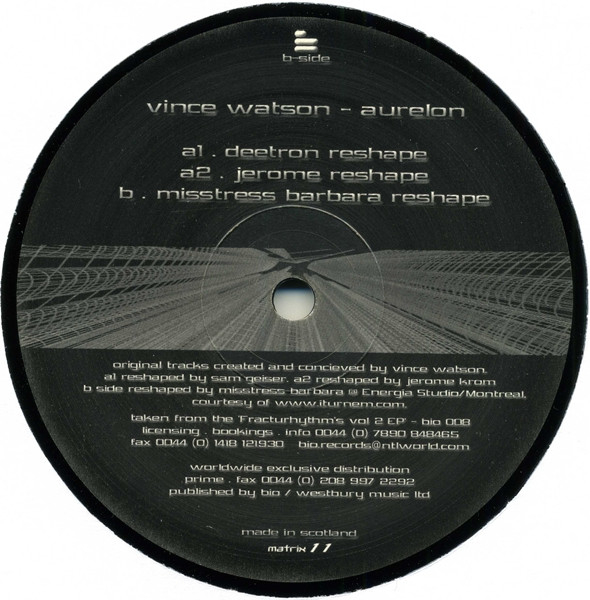 Vince Watson - Bio Re-Shapes Volume 2 (The Aurelon Mixes) | Bio (BIO 011)