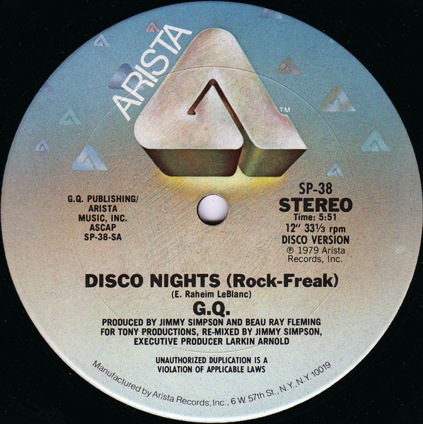 GQ - Disco Nights (Rock-Freak) / Boogie Oogie Oogie | Arista (SP-38)