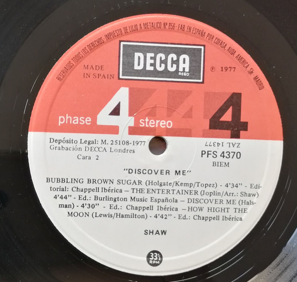 Shaw - Discover Me | Decca (PFS 4370) - 2