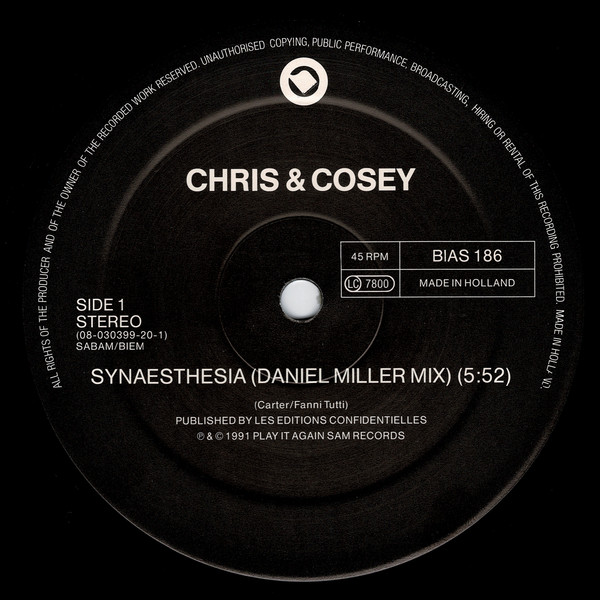Chris & Cosey - Synaesthesia | Play It Again Sam Records (BIAS 186) - 3