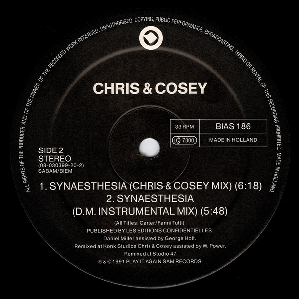 Chris & Cosey - Synaesthesia | Play It Again Sam Records (BIAS 186) - 4
